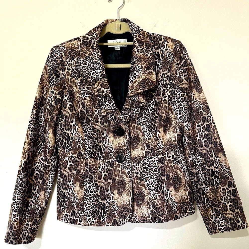 Le Suit Brown Leopard Animal Print Blazer Size 6